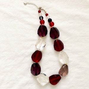 3/$25 Red Purple Tan Black Clear Bold Faceted Beaded Chunky Statement Necklace